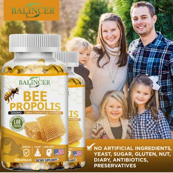 Natural Bee Propolis Capsules - Relieves Joint Pain and Stiffness, Promotes Bone Health, for Immunity and Anti-oxidation