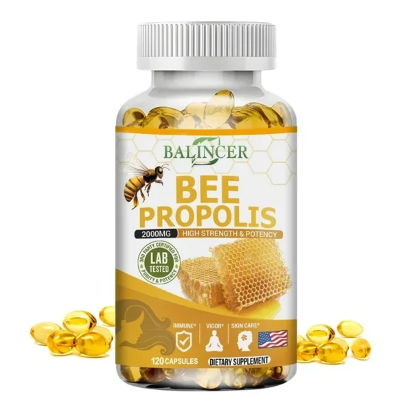 Natural Bee Propolis Capsules - Relieves Joint Pain and Stiffness, Promotes Bone Health, for Immunity and Anti-oxidation
