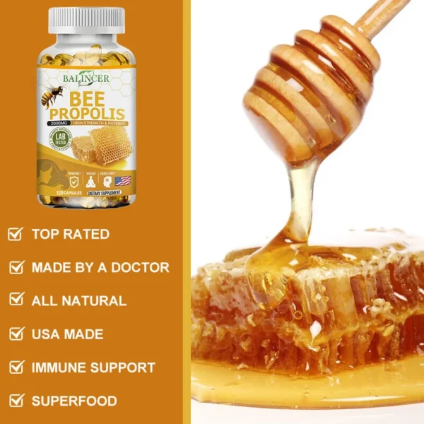 Natural Bee Propolis Capsules - Relieves Joint Pain and Stiffness, Promotes Bone Health, for Immunity and Anti-oxidation