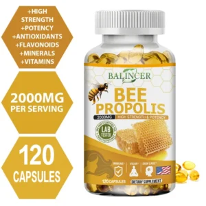 Natural Bee Propolis Capsules - Relieves Joint Pain and Stiffness, Promotes Bone Health, for Immunity and Anti-oxidation