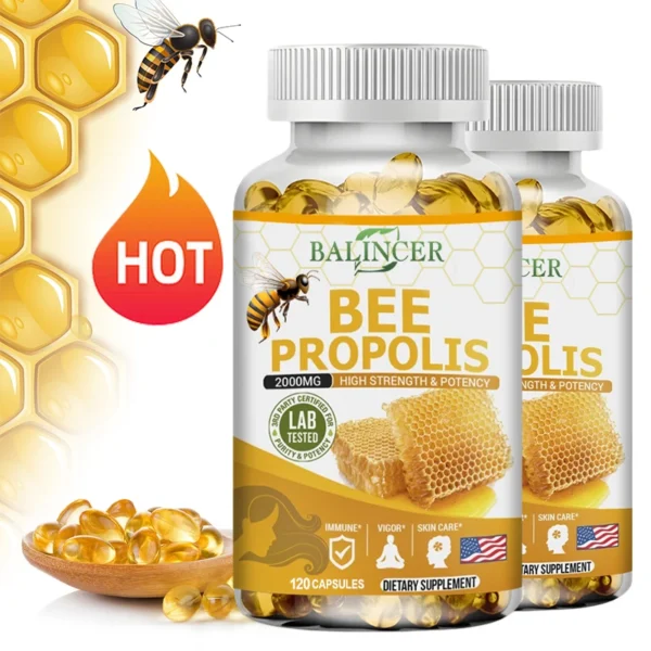 Natural Bee Propolis Capsules - Relieves Joint Pain and Stiffness, Promotes Bone Health, for Immunity and Anti-oxidation