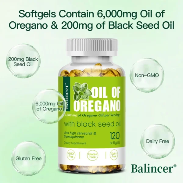 2 in 1 Oil of Oregano Capsules with Black Seed Oil - Relieves Bloating&Flatulence,Digestion,Boosts Immunity